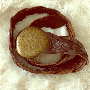 Leather Large Buckle Belt - Brown